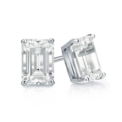 Auriya Lab Grown Emerald-cut 4-Prong Diamond Stud Earrings 2.00 to 10.00 ct. tw. Push-Back (D-E VVS)