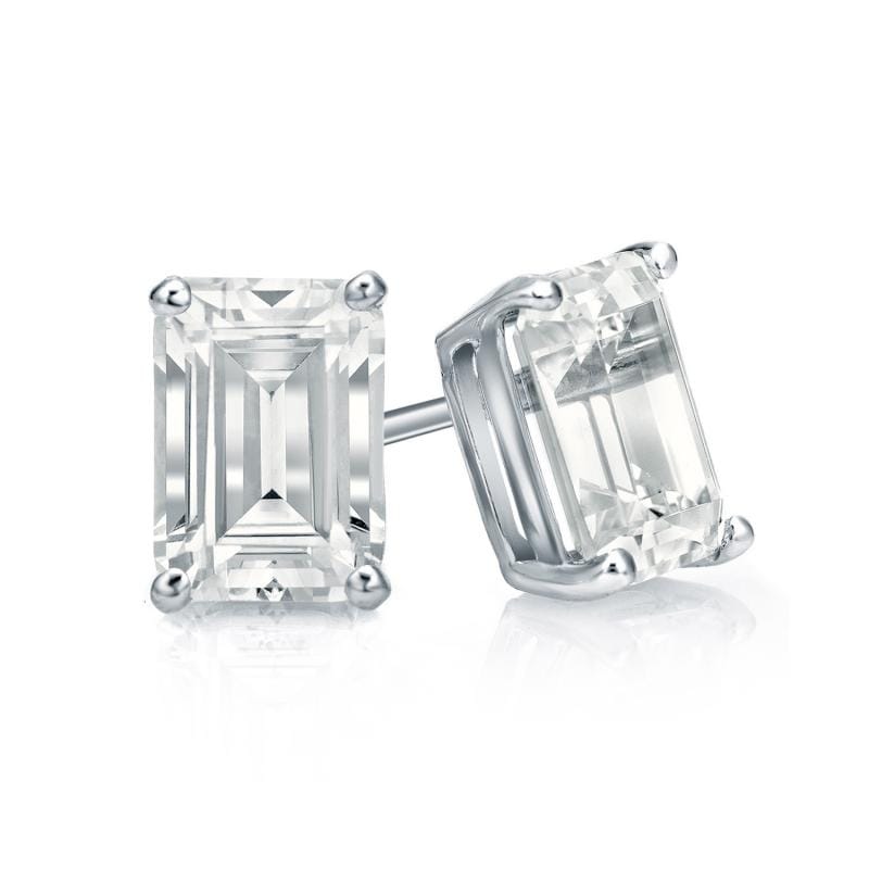 Auriya Lab Grown Emerald-cut 4-Prong Diamond Stud Earrings 2.00 to 10.00 ct. tw. Push-Back (D-E VVS)