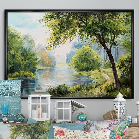 Designart "Spring River Landscape Painting" Traditional Framed Canvas Art Print