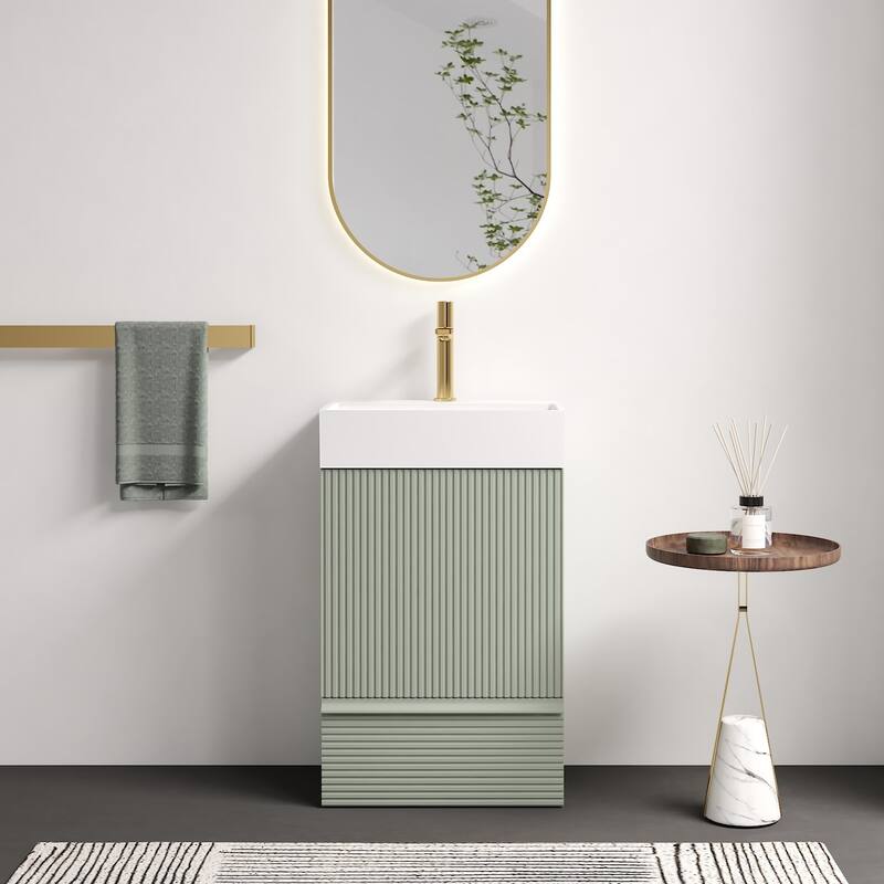 20" Striped Bathroom Vanity with White Ceramic Sink, Freestanding Bathroom Cabinet for Modern Bathroom - Light Green