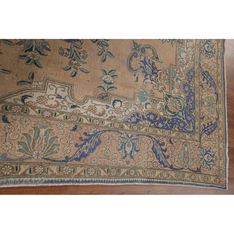 Pink Tabriz Persian Vintage Area Rug Hand-knotted Wool Carpet - 8'0" x 11'4"
