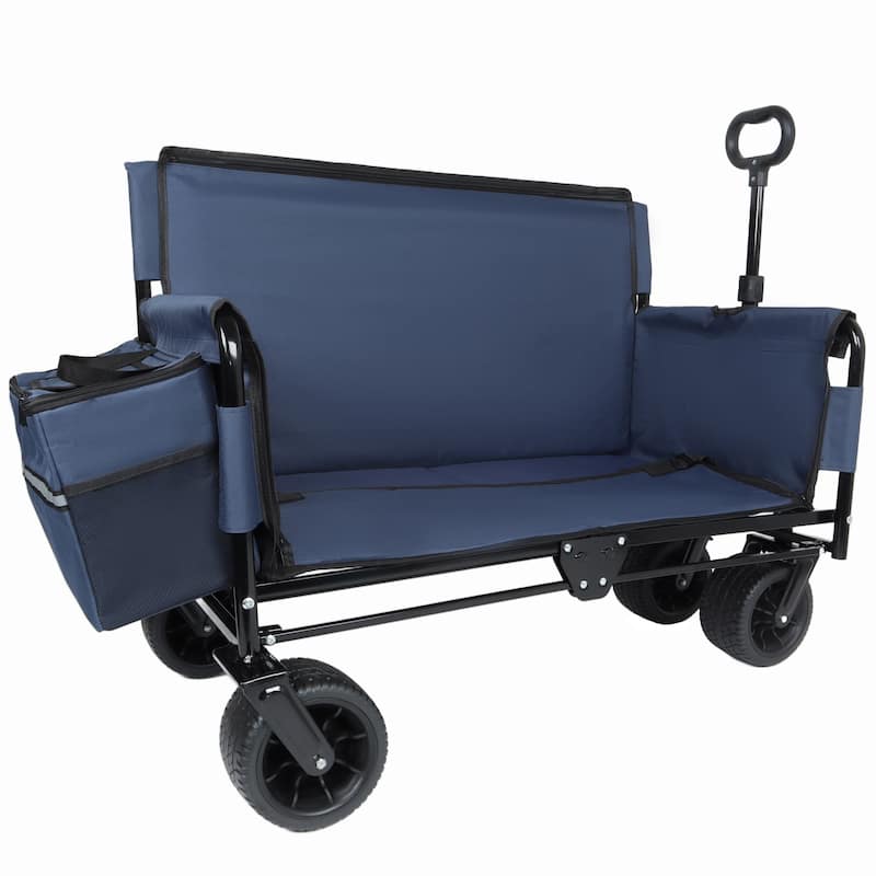 3-in-1 Folding Wagon Cart with Bench Seat & Storage, patent protection- Includes 1 ice pack, 500lbs Heavy-Duty