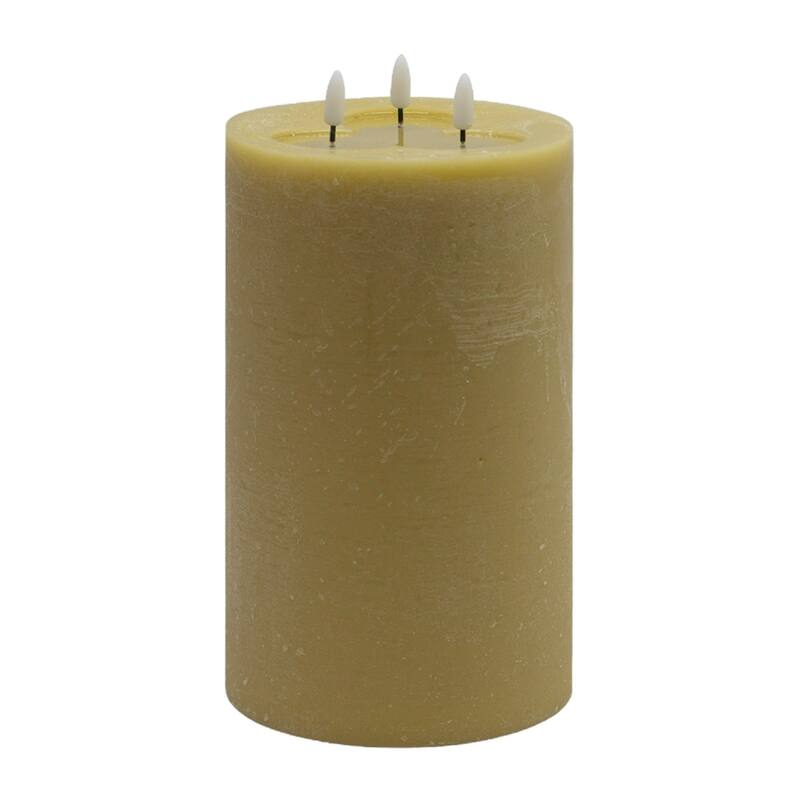 Large 3 Wicked LED Lighted Flameless Pillar Candle - 9.75" - Champagne Beige