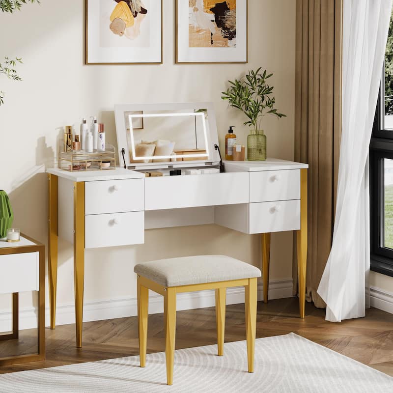Makeup Vanity Desk with Flip Top Mirror and Lights