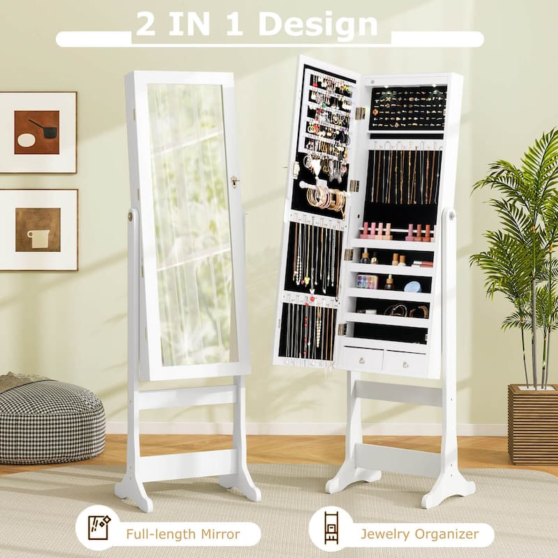 Costway Lockable Mirrored Jewelry Cabinet Armoire Organizer Storage - See Details