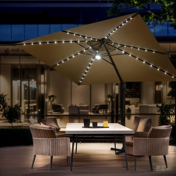 Pellebant 10 x 13FT Outdoor Rectangular Cantilever Patio Umbrella Solar LED  Lighted