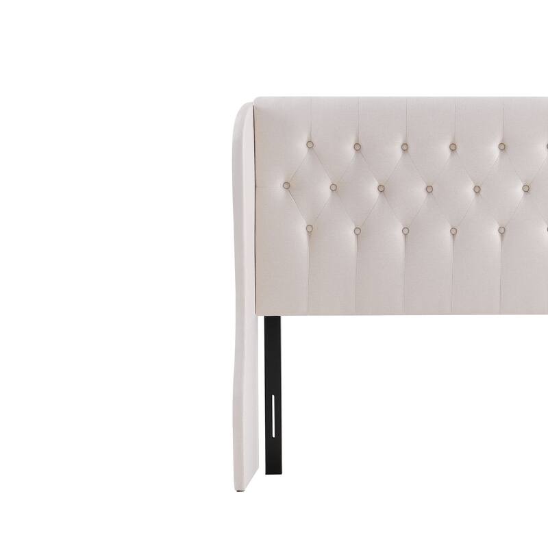 Beige Elegant Tufted Wingback Headboard