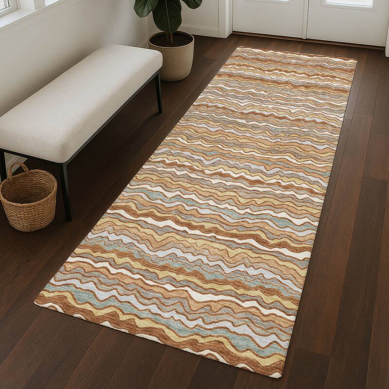 Machine Washable Indoor/ Outdoor Ziggy Stripe Chantille Rug