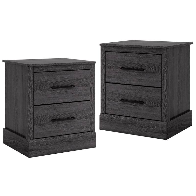 Gymax Set of 2 Drawer Nightstand Bedside Table Compact Sofa End Table