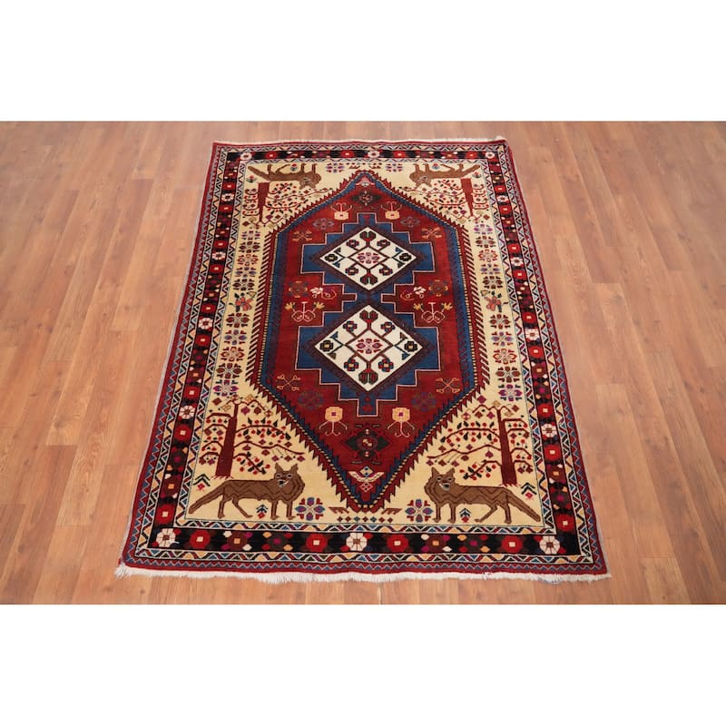 Hand Knotted Oriental 100% Wool Carpet Traditional Medallion Red Ardebil Area Rug - 4' 11'' X 3' 7''