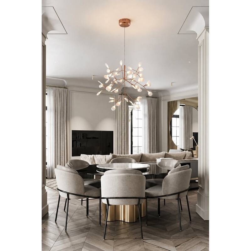 28-Inch Matte Copper LED Chandelier With White Acrylic Shades
