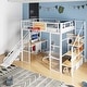 preview thumbnail 14 of 22, Full Size Metl Loft Bed with Open Wardrobe, Slide and Bulit-in Desk, Kids Loft Bedframe with Basketball Hoop and Storage Shelves
