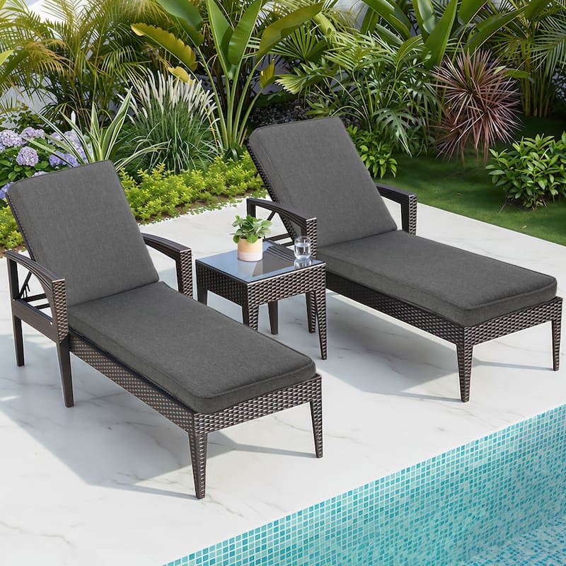 Aoodor Patio Chaise Lounger Cushions Set of 2, Olefin Fabric, Water-Resistant, 72x21x3 Inches(Only Cushions) - Grey
