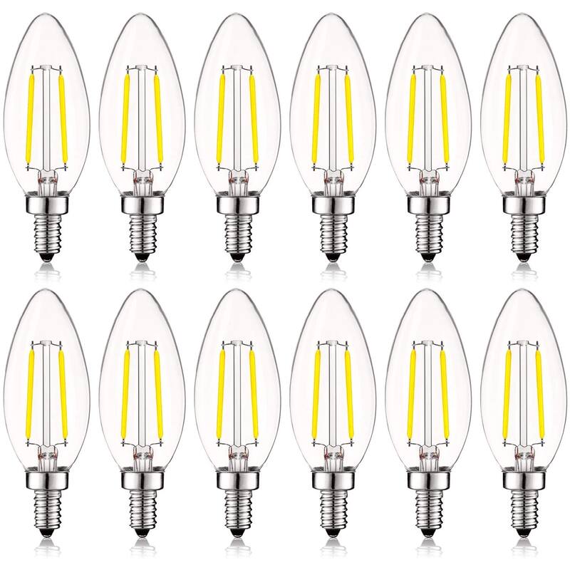 Luxrite 4W Vintage Candelabra LED Bulbs Dimmable, 400 Lumens, 40W Equivalent, Clear Glass, E12 Base (12 Pack)