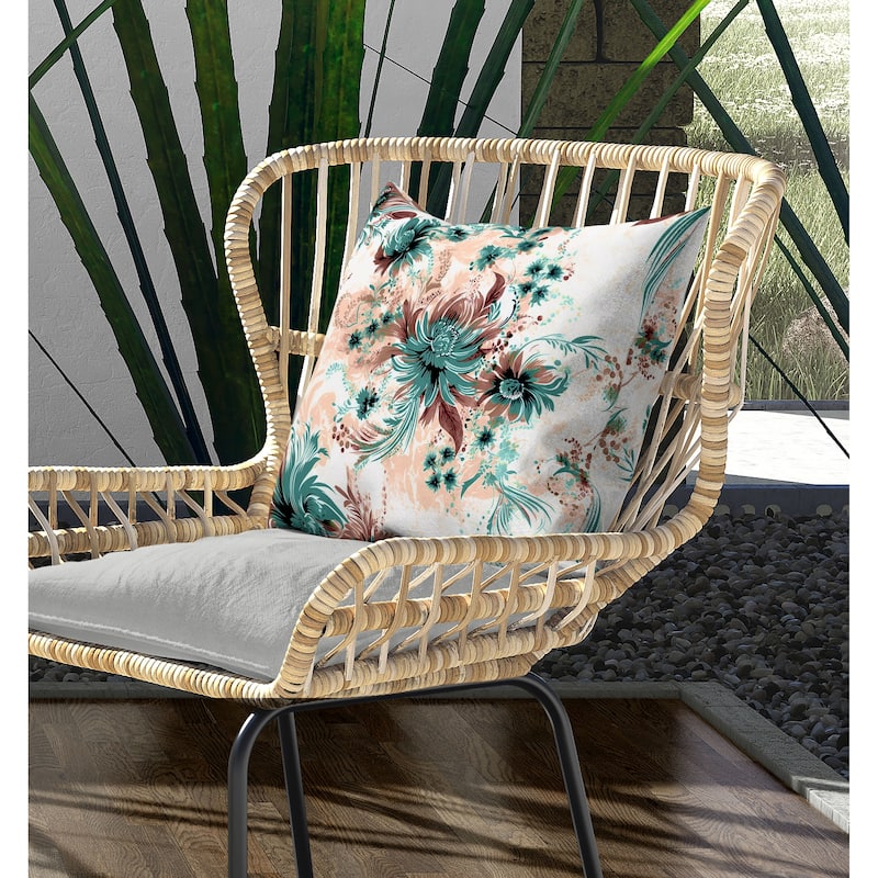 Delightful Wildflowers Indoor/Outdoor Reversible Throw Pillow Pink and Brown