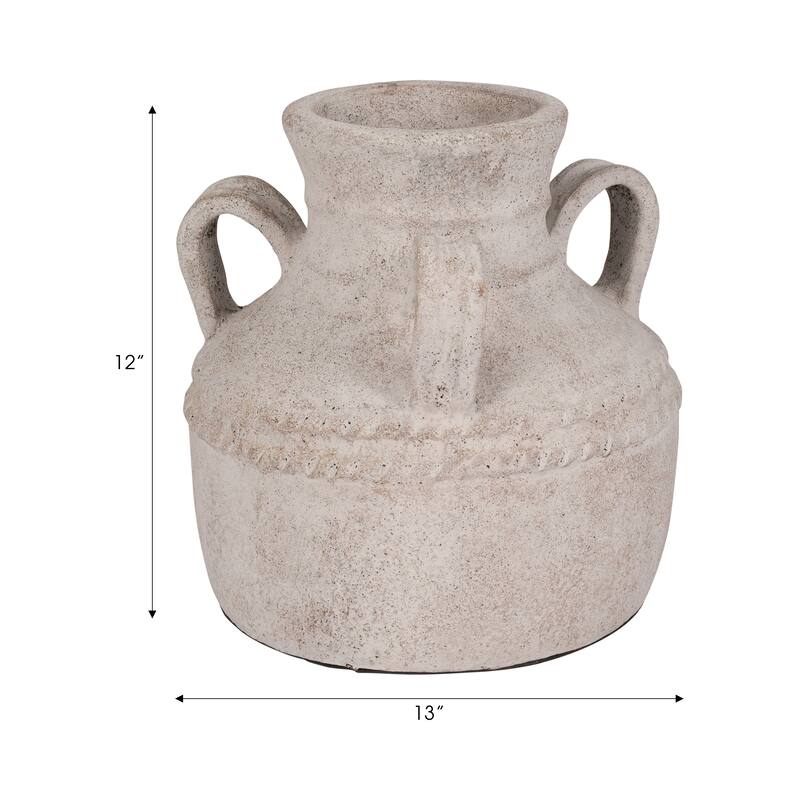 Pottery Terracotta Vase with Rustic Textured and Triple Handles Design