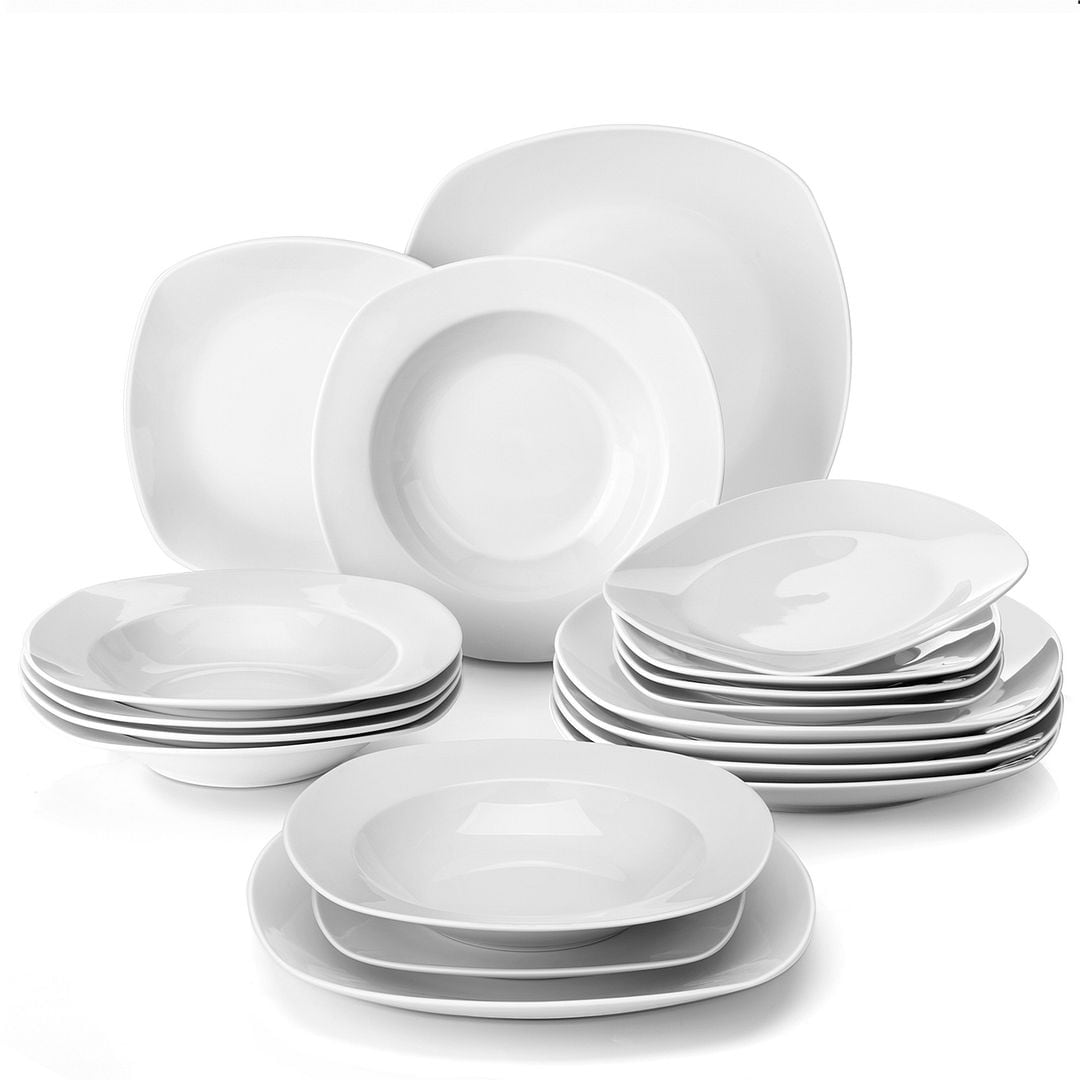 MALACASA, Series Elisa, 50-Piece Porcelain Dinnerware Set, White
