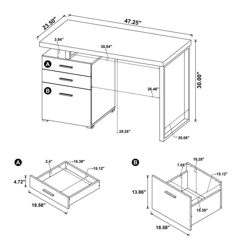 3-Drawer Office Desk in Cappuccino Finish