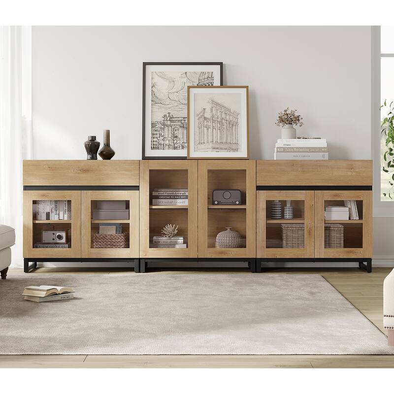 Modern TV Stand for Tvs Up to 100 Inch, 3 In 1 TV Console with Glass Doors and 2 Drawers, Entertainment Center for Living Room