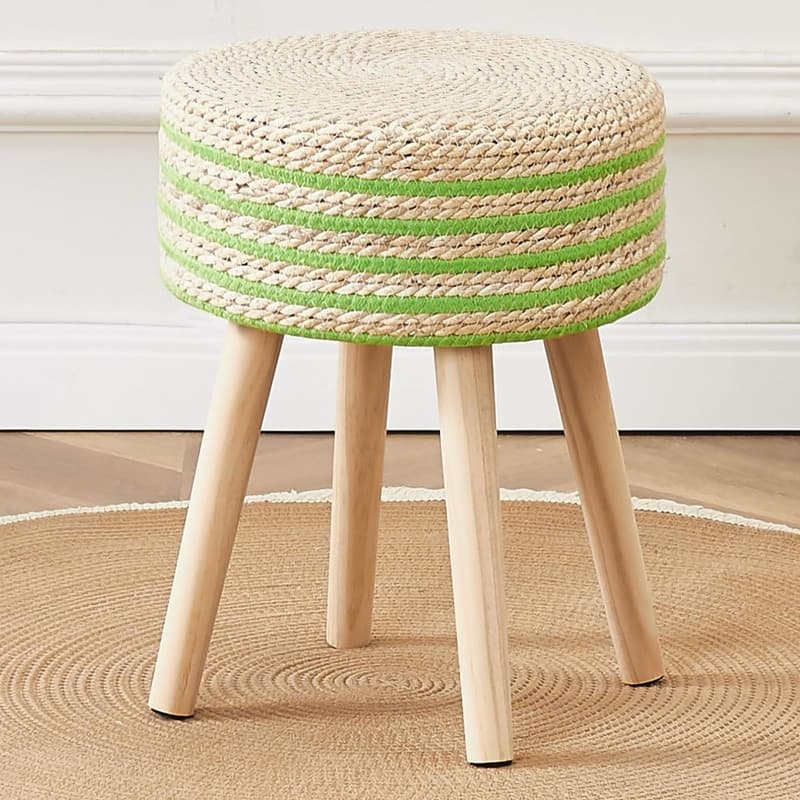 Footstool Ottoman Round with Solid Wood Legs