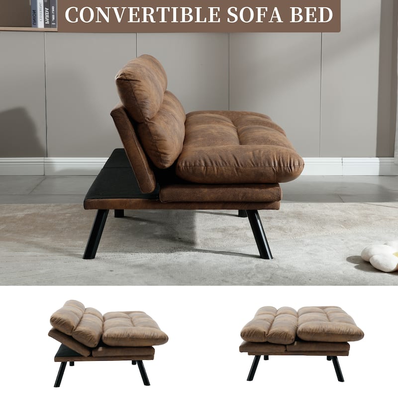 COOLMORE Linen/Microsuede/Teddy Loveseats Convertible Sleeper Sofa with metal feet