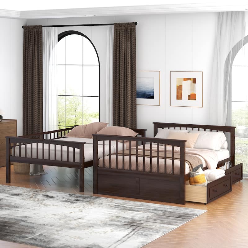 Full over Full Bunk Bed with Drawers, Convertible Beds, Espresso