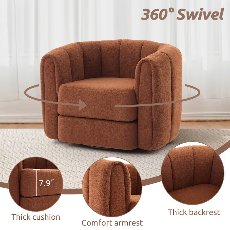 Swivel Upholstered Barrel Chair, Round Armchairs with Curved Backrest, Comfy Accent Chair with Thickened Cushion