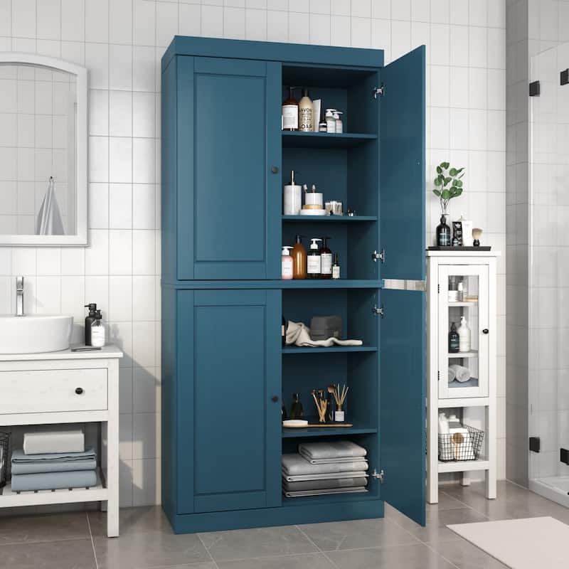 Palace Imports 100% Solid Wood Bathroom & Laundry Storage Cabinet, Raised Panel Doors, Adjustable Shelves, 32" Wide, 71.5" Tall - Teal Blue