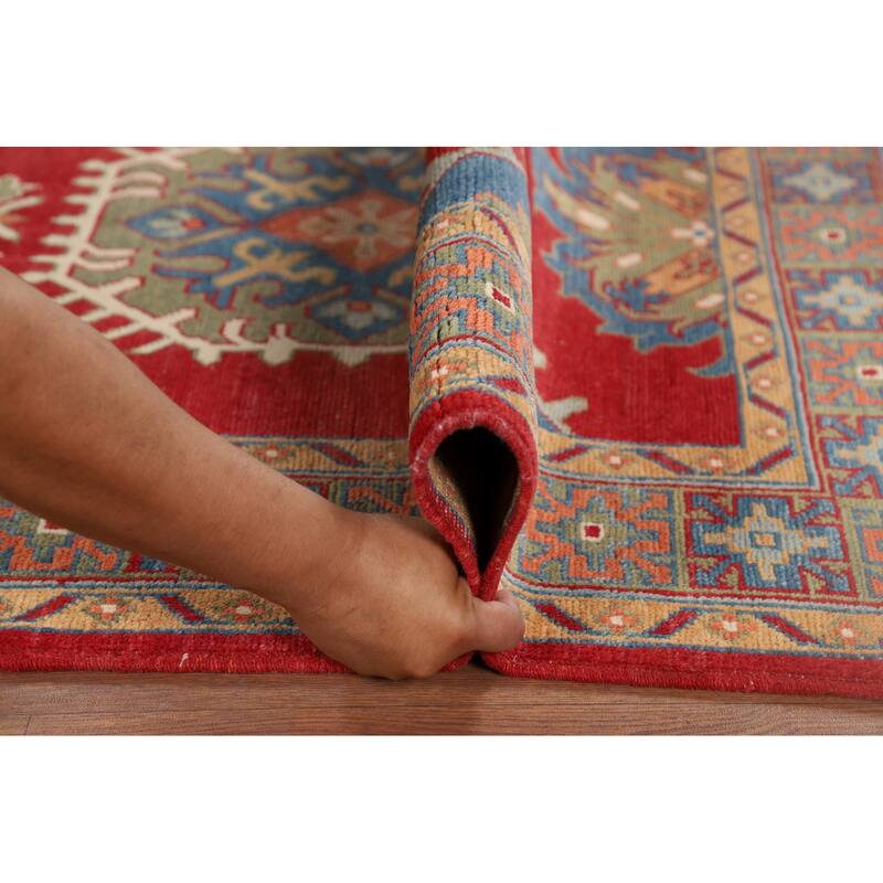 Traditional Red Kazak Oriental Accent Rug Hand-Knotted Wool Carpet - 3'5" x 4'11"