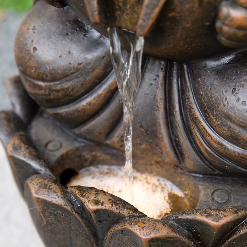 Glitzhome 21.75"H 2-Tiered Lighted Zen Style Frog Elephant Hippo Polyresin Outdoor Fountains