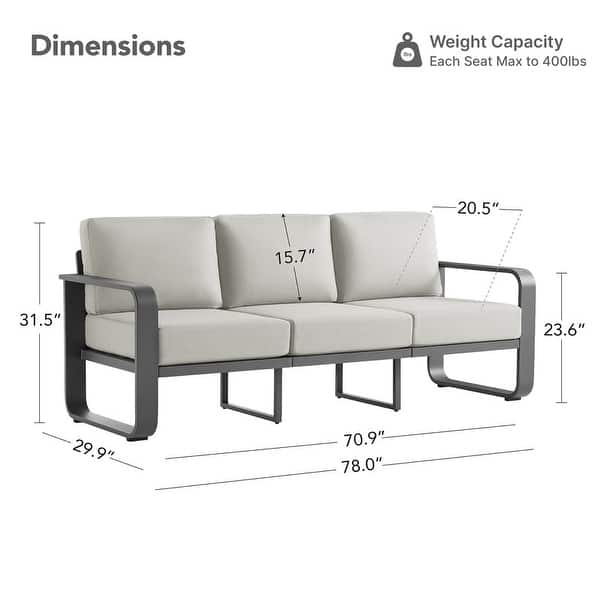 dimension image slide 8 of 16, Spruce & Spring Outdoor Patio Furniture Set Aluminum Sofa Accent Chair
