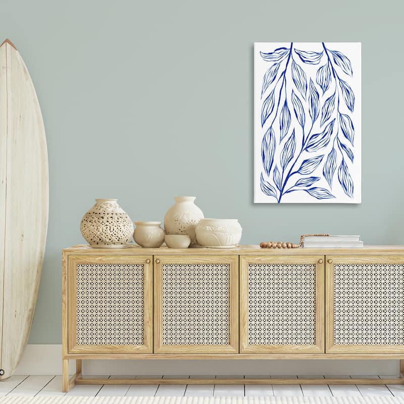 Stupell Simple Blue Leaves on White Canvas Wall Art Design By Martina Pavlova