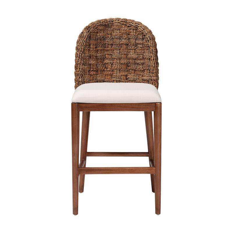 bali & pari Denver Modern Bohemian Walnut Brown Finished Acacia Wood and Seagrass Counter Stool