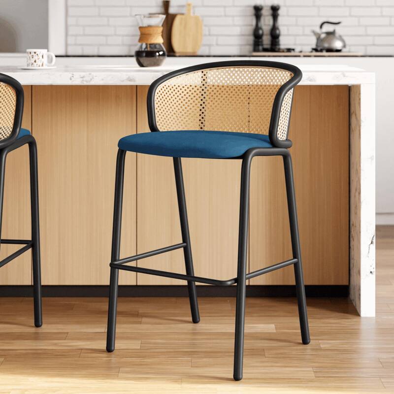 LeisureMod Ervilla Bar Stool with Black Powder Coated Steel Frame - 37"
