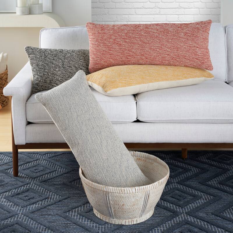 Mina Victory Life Styles Woven Cotton Modern Solid Throw Pillow , ( 12" x 30" )