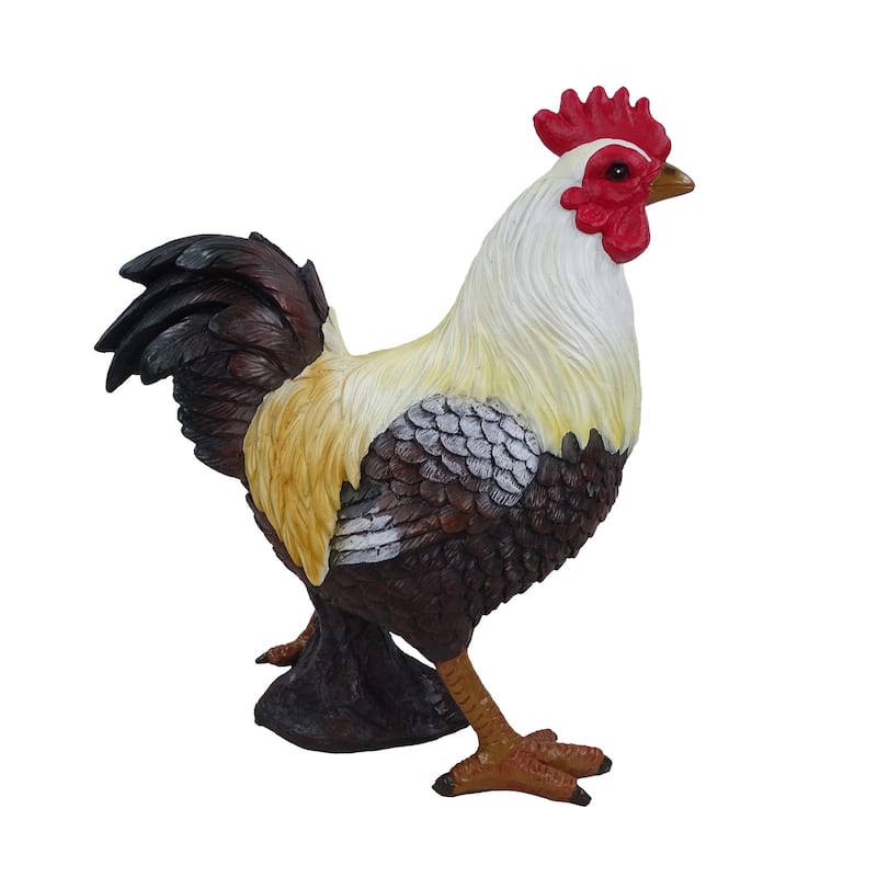 Alpine Corporation YEN612 16in Rustic Rooster Statue, Farmhouse Tabletop and Garden Decor, Country Kitchen Accent Figurine