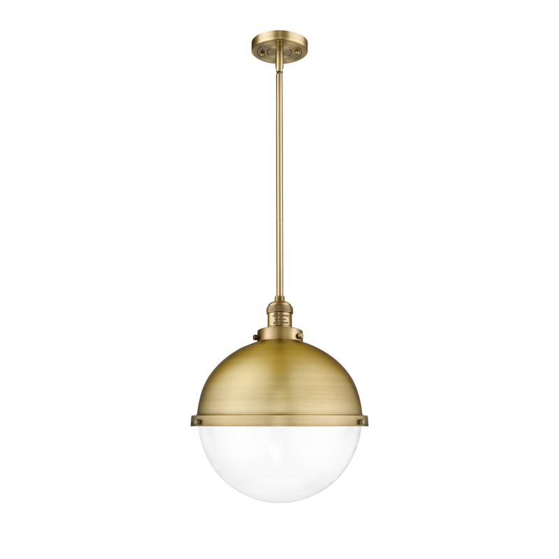 Innovations Lighting Franklin Restoration Hampden 1 Light 13" Stem Hung Pendant - Clear/Brushed Brass