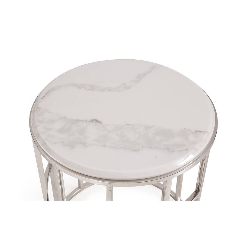 Modrest Silvan Modern Marble & Stainless Steel End Table