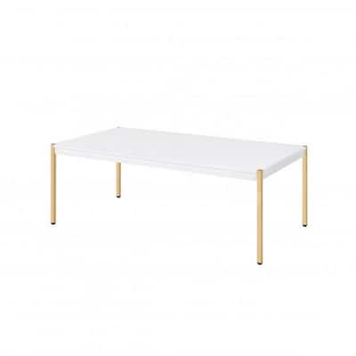 Coffee Table with Metal Tube Legs, White and Gold - 48 L x 24 W x 18 H Inches