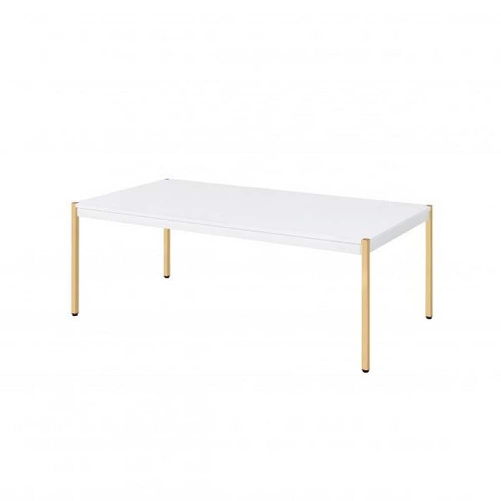 Coffee Table with Metal Tube Legs, White and Gold - 48 L x 24 W x 18 H Inches