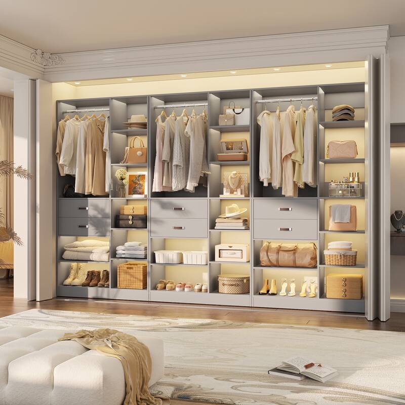 40'' Large Closet System with 10 Shelves and 2 Drawers, Freestanding Closet Organizer with Hanging Rods