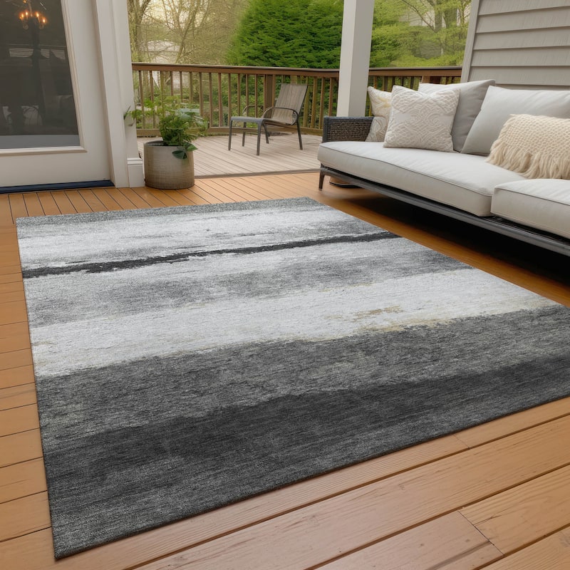 Machine Washable Indoor/Outdoor Watercolor Ombre Chantille Rug - Pewter - 10' x 14'