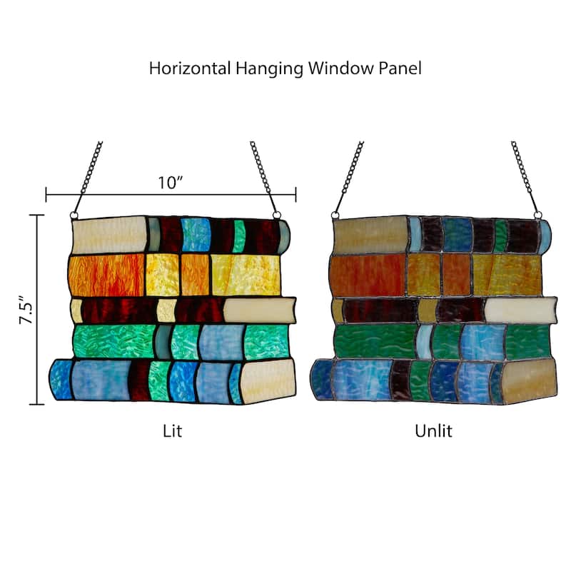 River of Goods Book Stack River of Goods Multicolored Stained Glass Window Panel - 10" x 0.25" x 7.5"