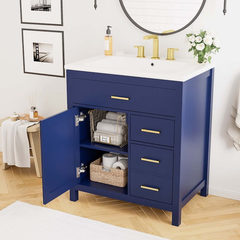 30-Inch Blue Bathroom Vanity with Ceramic Sink