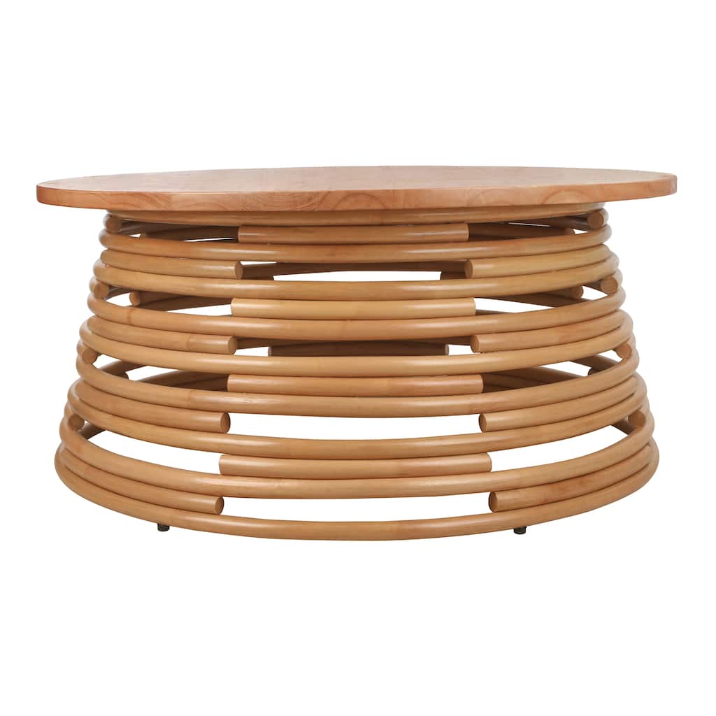 NPD Furniture Zeke Rattan Round Coffee or Side Table with Solid Wood Top
