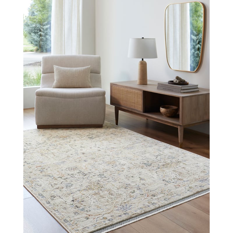 Livabliss Traditional Rivaldo Oriental Area Rug - 7' x 7' Round - Cream/Light Brown