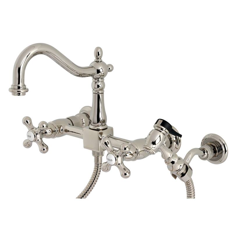 Kingston Brass Heritage Wall Mount Bridge Kitchen Faucet with Brass Sprayer