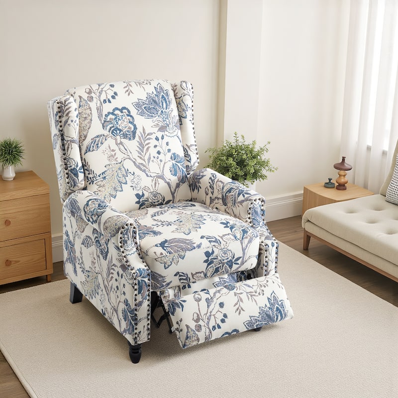 29'' W Vintage Linen Floral Manual Push Back Recliner Chair