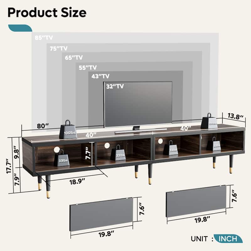 Modern TV Stand up to for 85 inch TVs Entertainment Center with Storage - 80 inch
