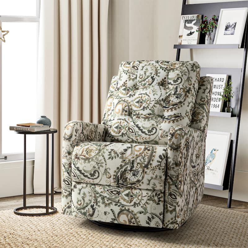 Arlette Contemporary Floral Manual Swivel Recliner with Tufted Back - Sage